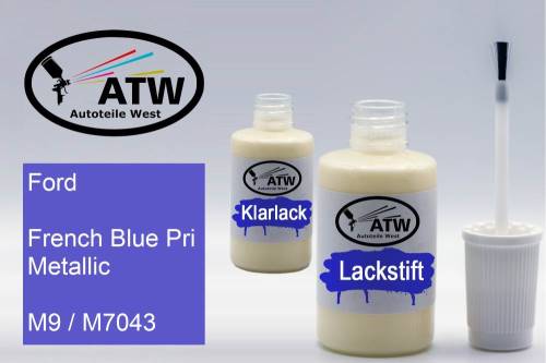 Ford, French Blue Pri Metallic, M9 / M7043: 20ml Lackstift + 20ml Klarlack - Set, von ATW Autoteile West.